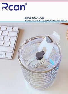 Rcan Aurora Color Portable Glass Water Bottle With Lid Pop-up Drink Mouth Hole Sealed Leak Proof Ice Cold Drink Coffee Milk Juice Water Drinking Cup for Kids Adults  - Image 4