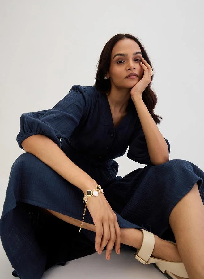 Femmella navy blue Dark Blue Cotton Knot Detail Midi Dress for Women | Best Price UAE