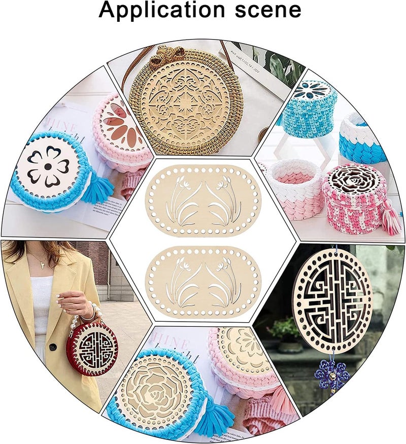 Curious Button Set of 2 pcs Wooden Crochet Basket Oval Base, 7.5 in (19 cm) Oval Wooden Crochet Bag Bottom, Oval Wooden Basket Bottom for DIY Basket Crochet, Bag Weaving Knitting Base. - Image 4