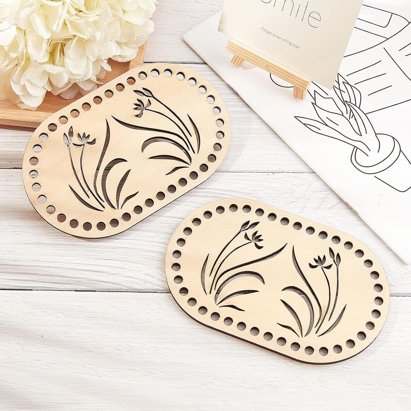 Curious Button Set of 2 pcs Wooden Crochet Basket Oval Base, 7.5 in (19 cm) Oval Wooden Crochet Bag Bottom, Oval Wooden Basket Bottom for DIY Basket Crochet, Bag Weaving Knitting Base. - Image 3