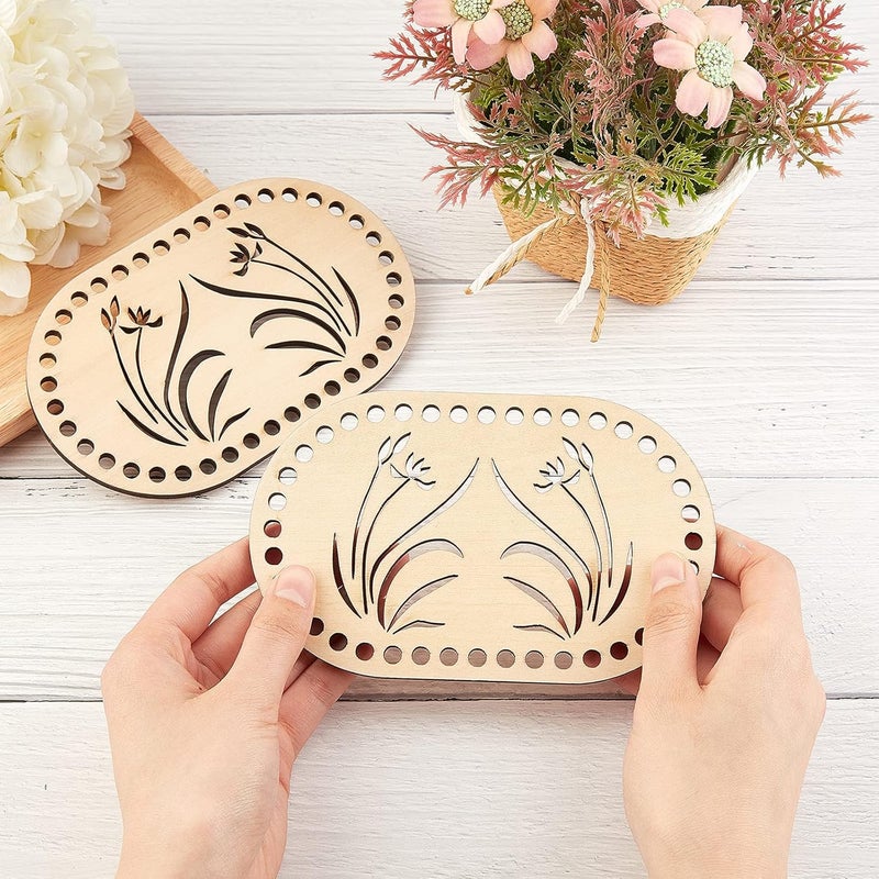 Curious Button Set of 2 pcs Wooden Crochet Basket Oval Base, 7.5 in (19 cm) Oval Wooden Crochet Bag Bottom, Oval Wooden Basket Bottom for DIY Basket Crochet, Bag Weaving Knitting Base. - Image 2