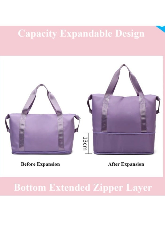 م اكس م حقيبة سفر نسائية، حقائب يد كبيرة قابلة للطي، حقيبة يد مقاومة للماء وقابلة للتمدد للسفر والاستخدام اليومي (أرجوانية) - Image 2