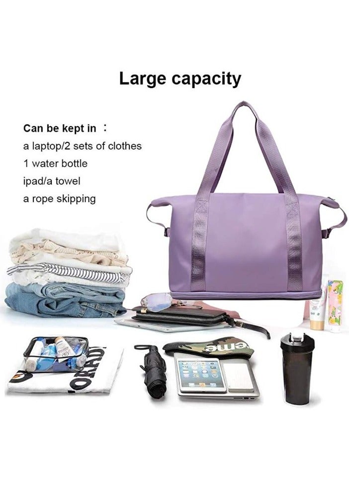 م اكس م حقيبة سفر نسائية، حقائب يد كبيرة قابلة للطي، حقيبة يد مقاومة للماء وقابلة للتمدد للسفر والاستخدام اليومي (أرجوانية) - Image 4