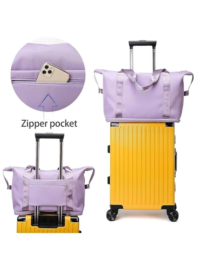 م اكس م حقيبة سفر نسائية، حقائب يد كبيرة قابلة للطي، حقيبة يد مقاومة للماء وقابلة للتمدد للسفر والاستخدام اليومي (أرجوانية) - Image 5