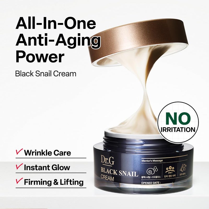 Dr. G Black Snail Cream - Korean Skincare with Snail Mucin - Anti-Aging Face Cream for Fine Lines - Firming Lotion for Skin Elasticity - Moisturizer for Skin Dullness - Deep Nourishment - 1.69 fl oz - Image 2