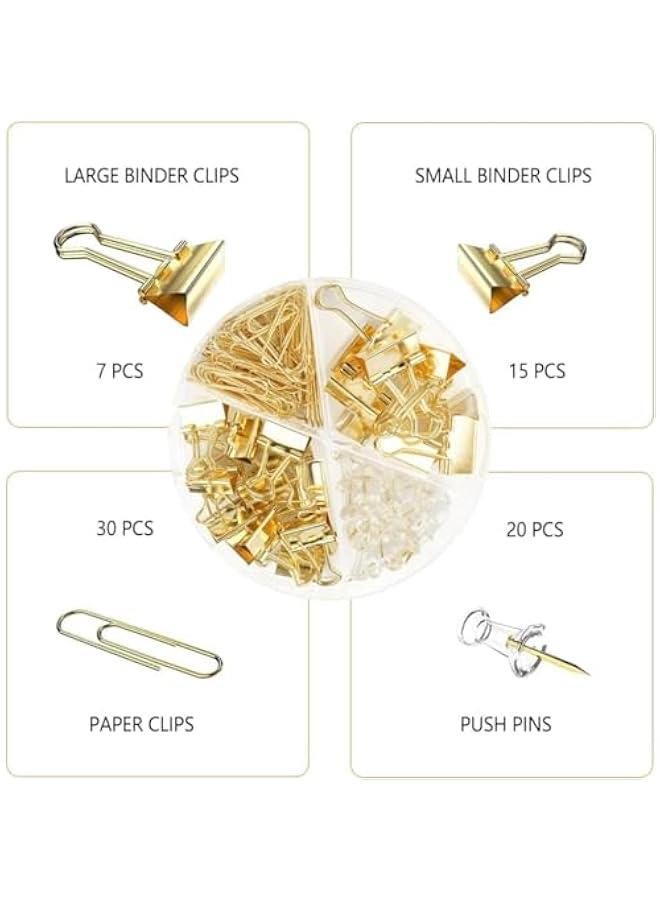 RYNX 72  Binder Cli and Paper Cli Push Pins Tacks SetsPaper Clam Papercli Office Cli Set Office Statiry Set Office Supplies Set for Student School Home Desk Organizer Supplies - Image 2