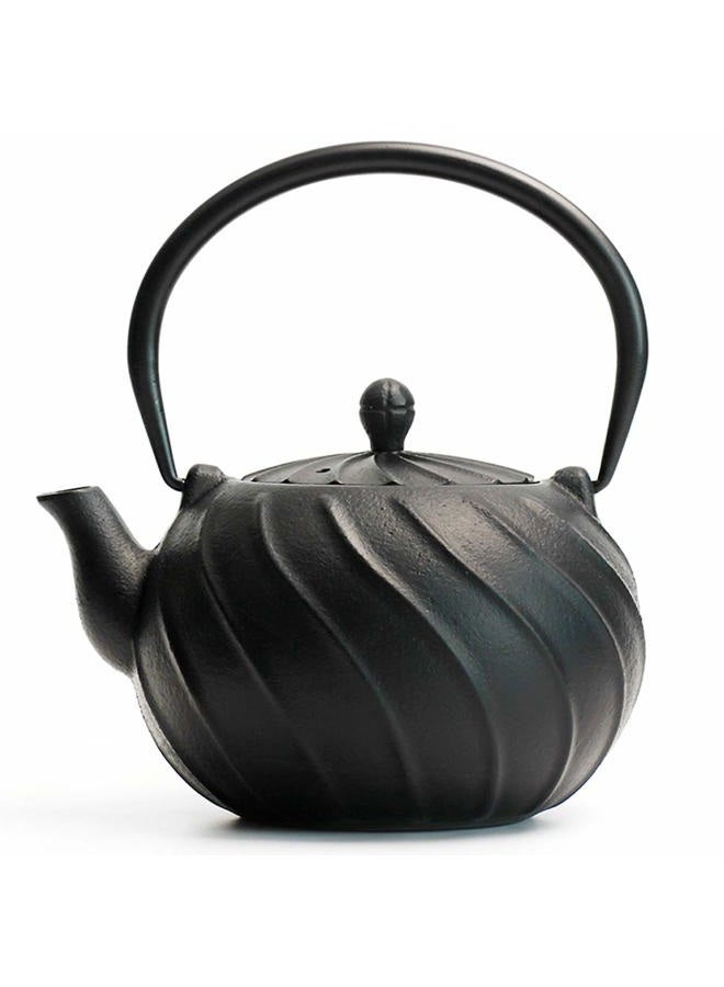 toptier Tea Kettle, Japanese Cast Iron Teapot with Infuser, Cast Iron Tea Kettle Stovetop Safe, Wave Design Teapot Coated with Enameled Interior for 30 Ounce (900 ml), Midnight Black - Image 1