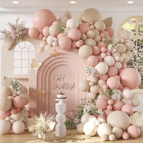 Leraqertra 134pcs Dusty Pink Balloon Arch Kit Dusty Pink Sand White Balloons for Boho Wedding Bridal Baby Shower Birthday Party Decorations - Image 1