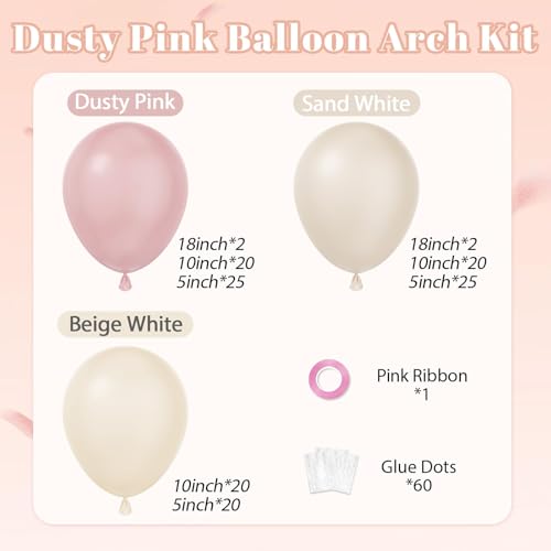Leraqertra 134pcs Dusty Pink Balloon Arch Kit Dusty Pink Sand White Balloons for Boho Wedding Bridal Baby Shower Birthday Party Decorations - Image 5