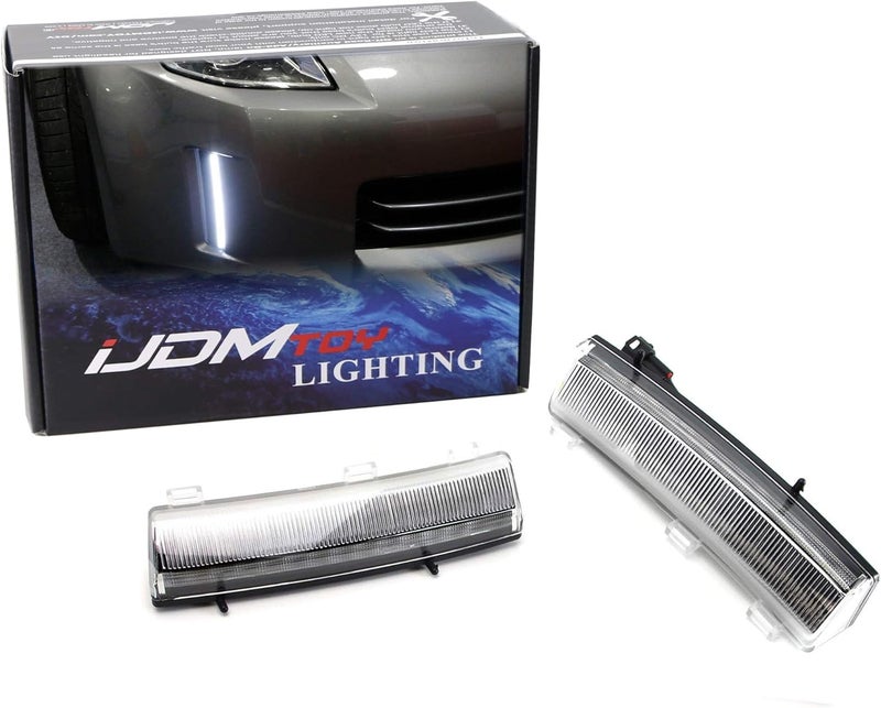 iJDMTOY أضواء تشغيل نهارية LED بيضاء زينون واضحة متوافقة مع نيسان 350Z LCI من 06-09، بديل عاكس الصدام الأمامي بالضبط - Image 1