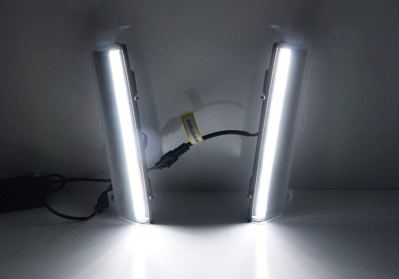 iJDMTOY أضواء تشغيل نهارية LED بيضاء زينون واضحة متوافقة مع نيسان 350Z LCI من 06-09، بديل عاكس الصدام الأمامي بالضبط - Image 2