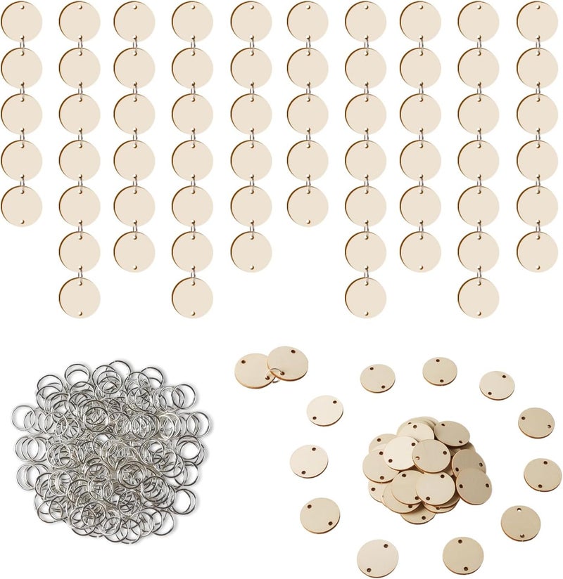 Longan Craft علامات عيد ميلاد عائلة لونغان كرافت، علامات خشبية على شكل دائرة مستديرة مع ثقوب وحلقات، إجمالي 240 قطعة للوحة عيد ميلاد العائلة، الذكرى السنوية، لوحة المهام، الحرف الخشبية - Image 1