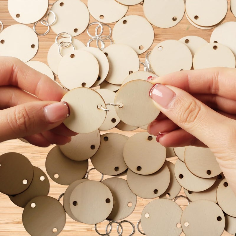 Longan Craft علامات عيد ميلاد عائلة لونغان كرافت، علامات خشبية على شكل دائرة مستديرة مع ثقوب وحلقات، إجمالي 240 قطعة للوحة عيد ميلاد العائلة، الذكرى السنوية، لوحة المهام، الحرف الخشبية - Image 2