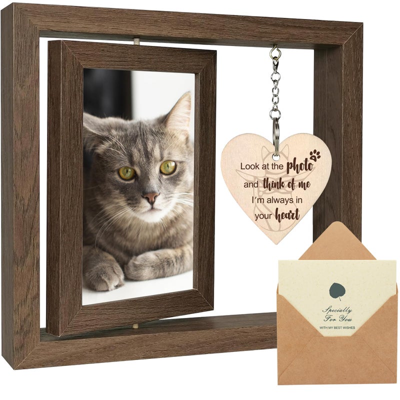 SHOW-YA Cat Memorial Gifts for Loss of Cat - Loss of Cat Sympathy Gift, Pet Loss of Cat, Rotating Cat Remembrance Gifts Picture Frame 4x6 Photo - Image 1
