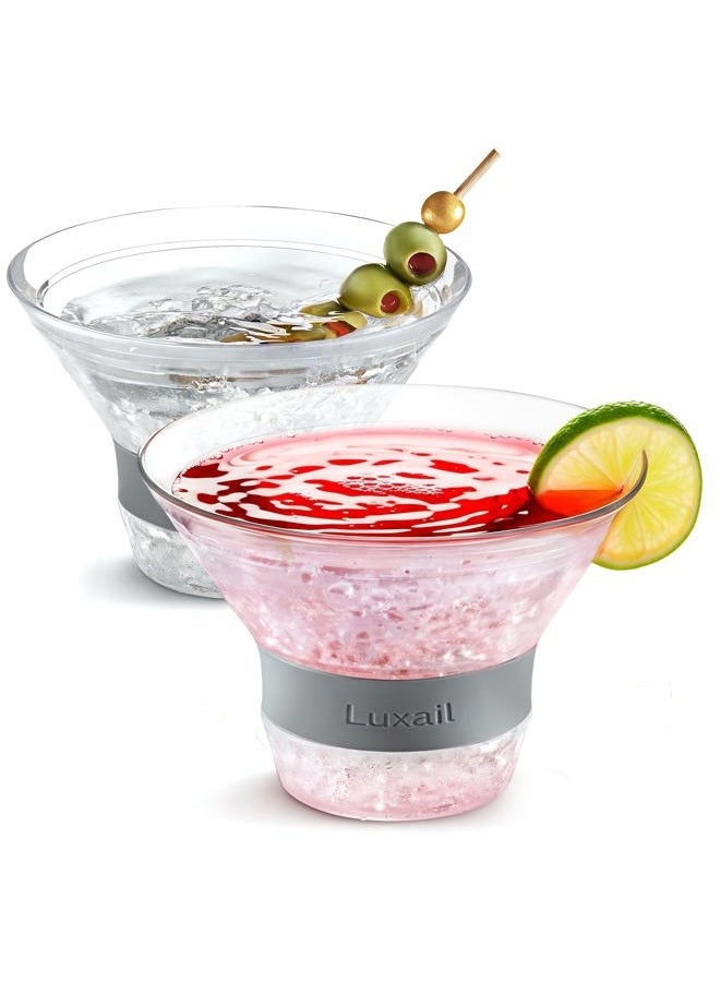 luxail Martini Glasses, Plastic Martini Glasses Set of 2, Double Wall Stemless Martini Cups, 9 Oz Capacity, Martini Gifts, Grey, 2 Reusable Cocktail Straws - Image 1