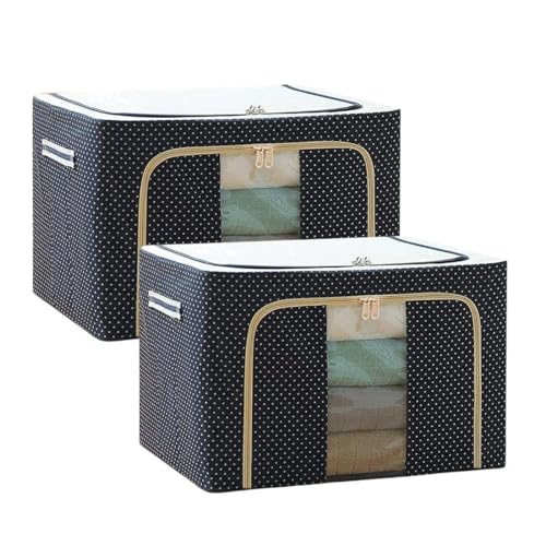 Cri8Hub 66 LTR (PACK OF 2) Oxford Fabric Metal Frame Wardrobe Organizer Storage Boxes for Clothes,Saree,Blazers,Coat Blanket, Dresses with Zip and Transparent Window - Blue Polka Dots - Image 1