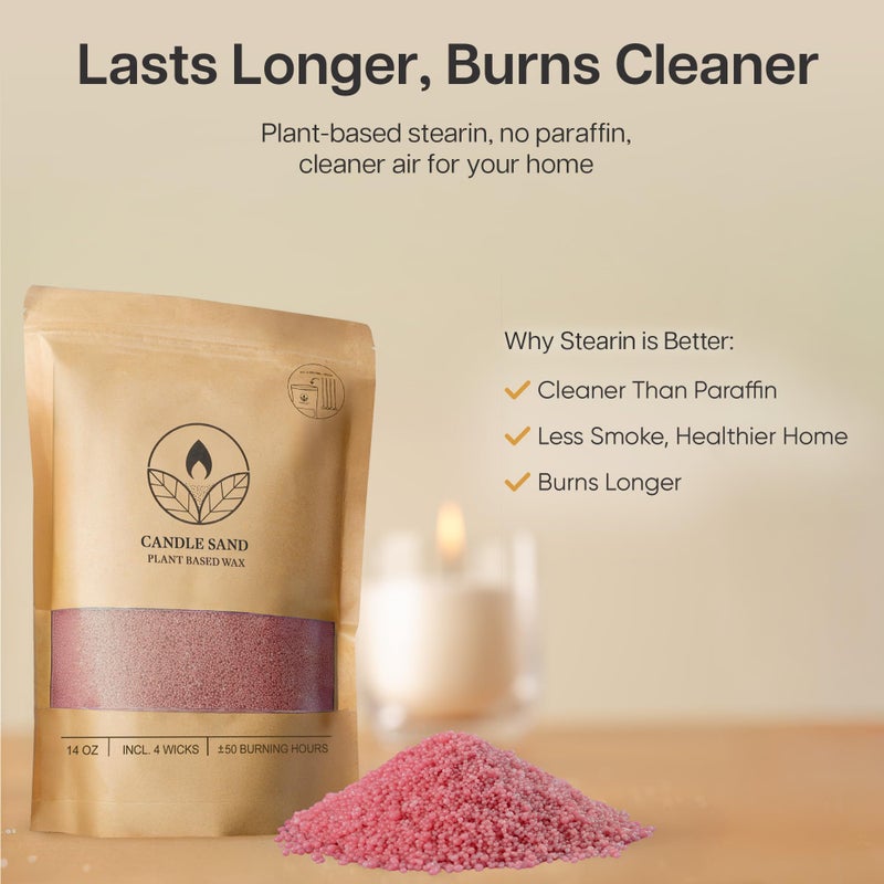 comforder Scented Candle Sand with Wicks, Pearled Candle, Wax Granules, 14oz Sand Wax Granules + 4 Wicks (Pink, Rose) - Image 3