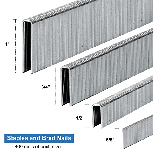 SITLDY 18 Gauge 1600-Count, 1/4 Inch Narrow Crown Staples (1/2"+3/4"+1") and Brad Nails (5/8"), 400 per Size, Galvanized - Image 3