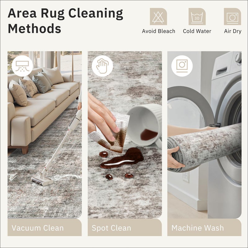 Soalmost Abstract Rug 8x10 Large Living Room Rugs Neutral Modern Washable Area Rugs for Bedroom Dining Room Non-Slip Stain Resistant Foldable Thin Rug Grey Pink - Image 5