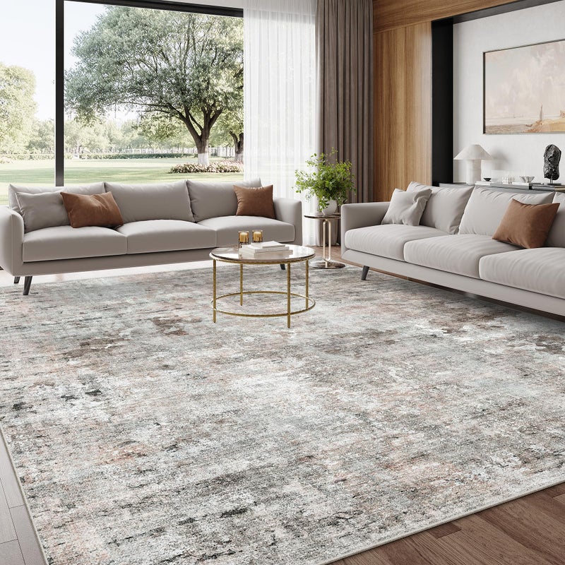 Soalmost Abstract Rug 8x10 Large Living Room Rugs Neutral Modern Washable Area Rugs for Bedroom Dining Room Non-Slip Stain Resistant Foldable Thin Rug Grey Pink - Image 2