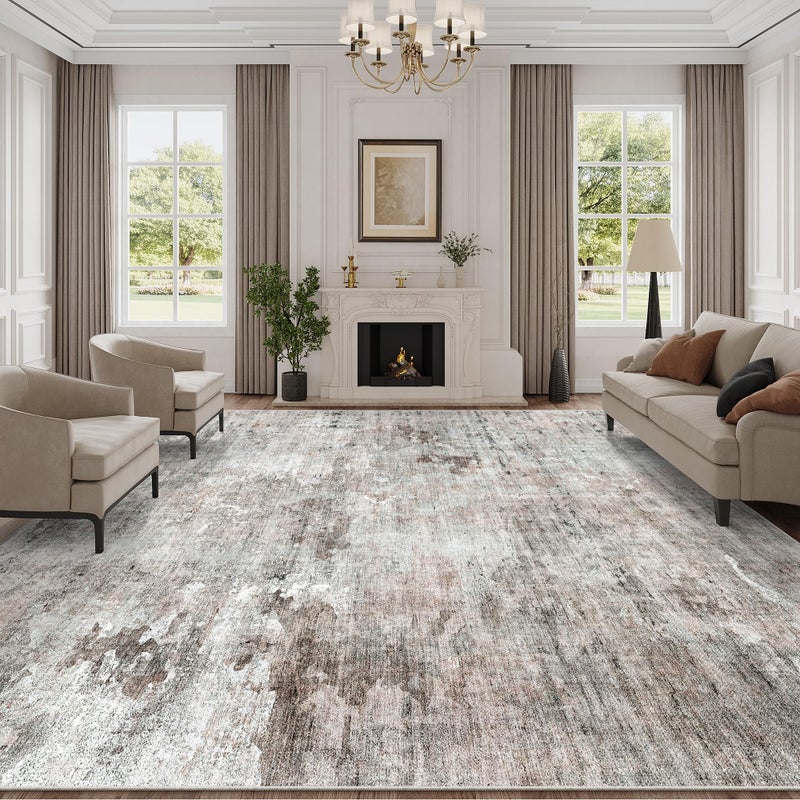 Soalmost Abstract Rug 8x10 Large Living Room Rugs Neutral Modern Washable Area Rugs for Bedroom Dining Room Non-Slip Stain Resistant Foldable Thin Rug Grey Pink - Image 1