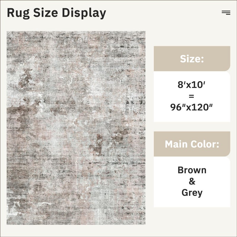 Soalmost Abstract Rug 8x10 Large Living Room Rugs Neutral Modern Washable Area Rugs for Bedroom Dining Room Non-Slip Stain Resistant Foldable Thin Rug Grey Pink - Image 4