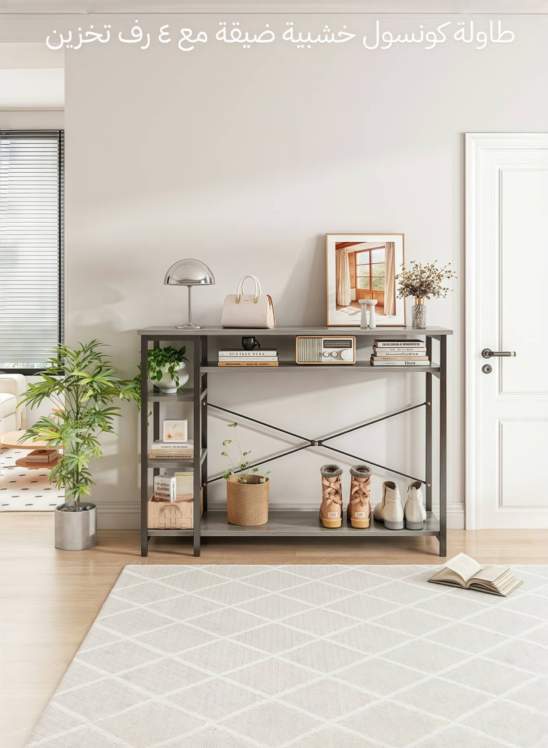 ALIVINGHOME Narrow Wooden Console Table with 4 Storage Shelf - Entryway, Hallway & Living Room Accent Sofa Storage  Table - Space-Saving Design, 130*35*90cm，White willow Color - Image 1
