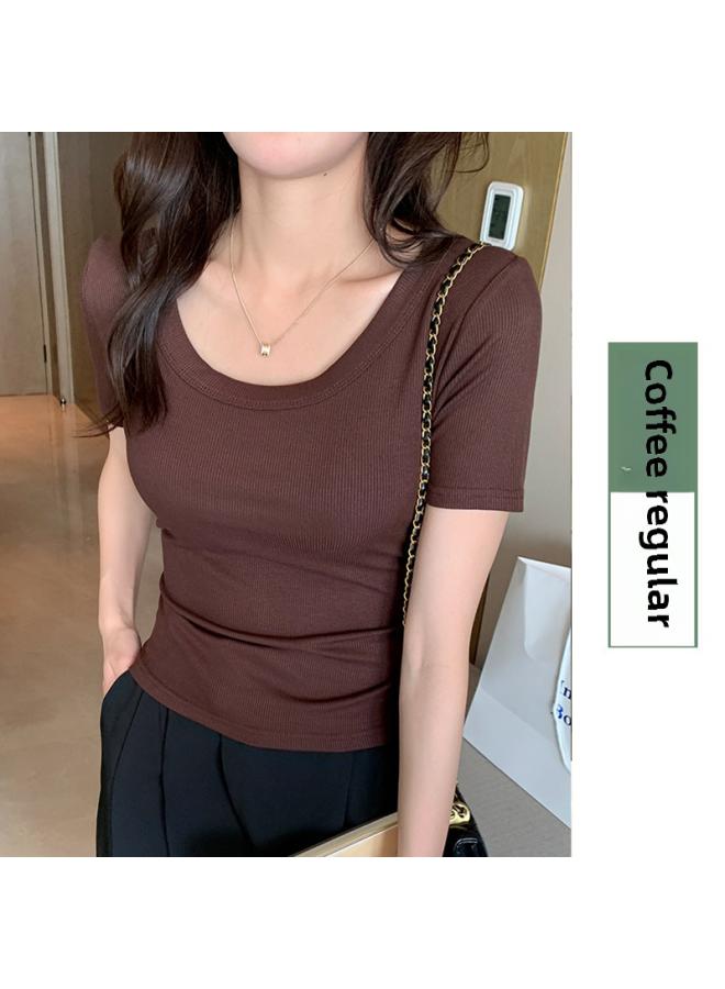 VUELO Live Popular Round Neck Short Sleeve T-shirt Women's Summer Outer Wear Undershirt Solid Color Comfortable Breathable Top Clothes Women's Clothing  - Image 1