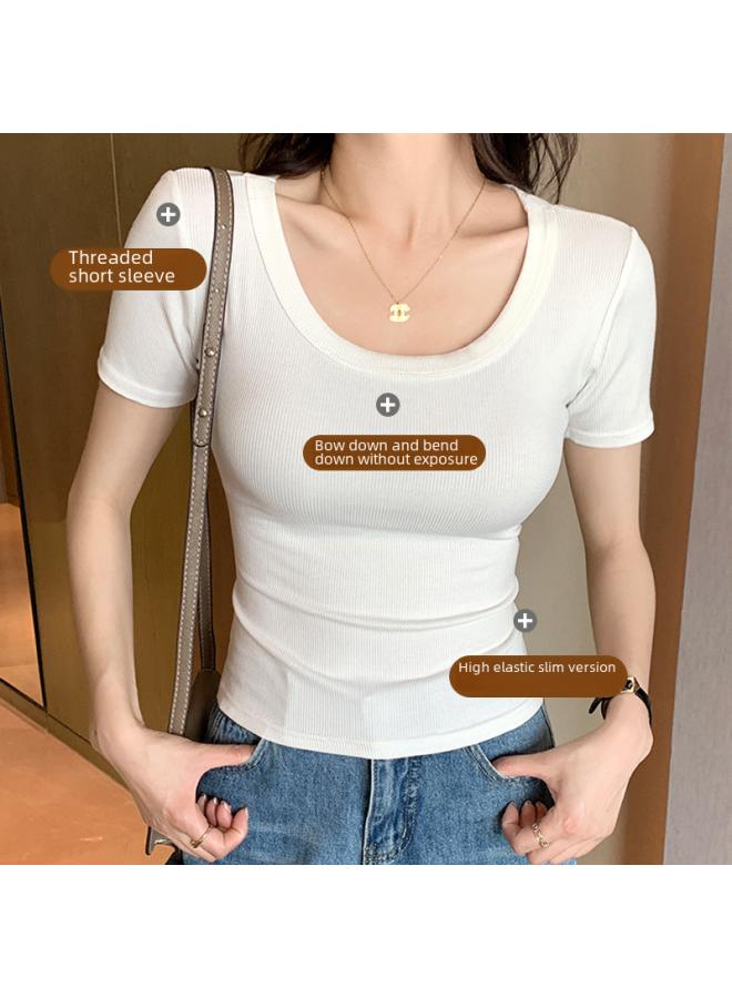 VUELO Live Popular Round Neck Short Sleeve T-shirt Women's Summer Outer Wear Undershirt Solid Color Comfortable Breathable Top Clothes Women's Clothing  - Image 3