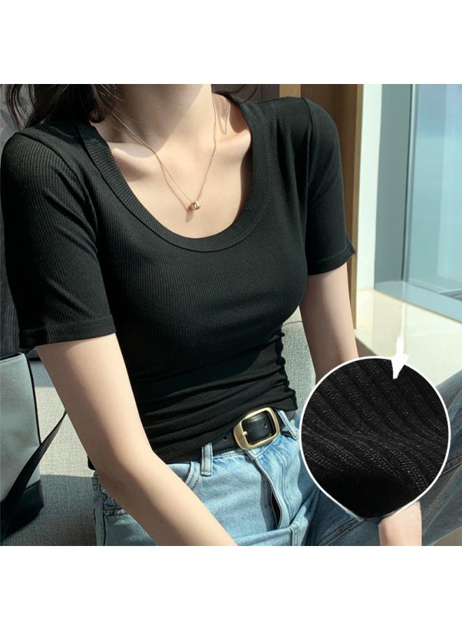 VUELO Live Popular Round Neck Short Sleeve T-shirt Women's Summer Outer Wear Undershirt Solid Color Comfortable Breathable Top Clothes Women's Clothing  - Image 4