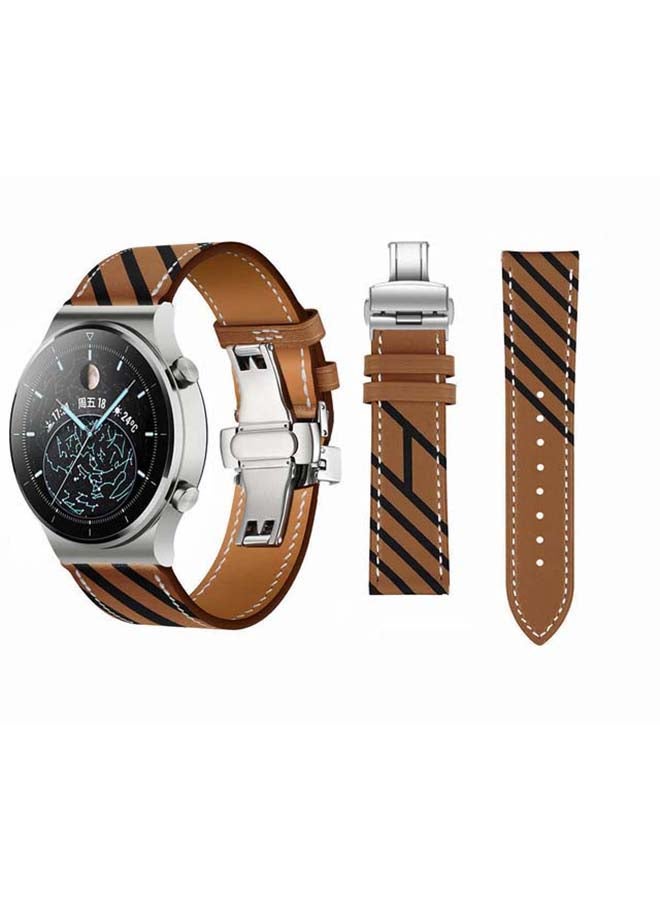 Perfii Genuine Leather Replacement Band For Huawei Watch GT2 Pro 22mm Brown - Image 1