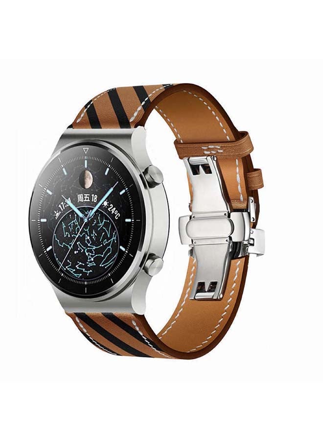Perfii Genuine Leather Replacement Band For Huawei Watch GT2 Pro 22mm Brown - Image 2