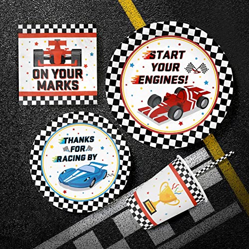 Recheel Racing Car Party Supplies Decorations, Checked Race Car Theme Birthday Paper Plates and Napkins Set with Cups and Straws for 24 Guests, 120 Pcs Disposable Party Dessert Dinnerwares - Image 3