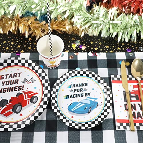 Recheel Racing Car Party Supplies Decorations, Checked Race Car Theme Birthday Paper Plates and Napkins Set with Cups and Straws for 24 Guests, 120 Pcs Disposable Party Dessert Dinnerwares - Image 5