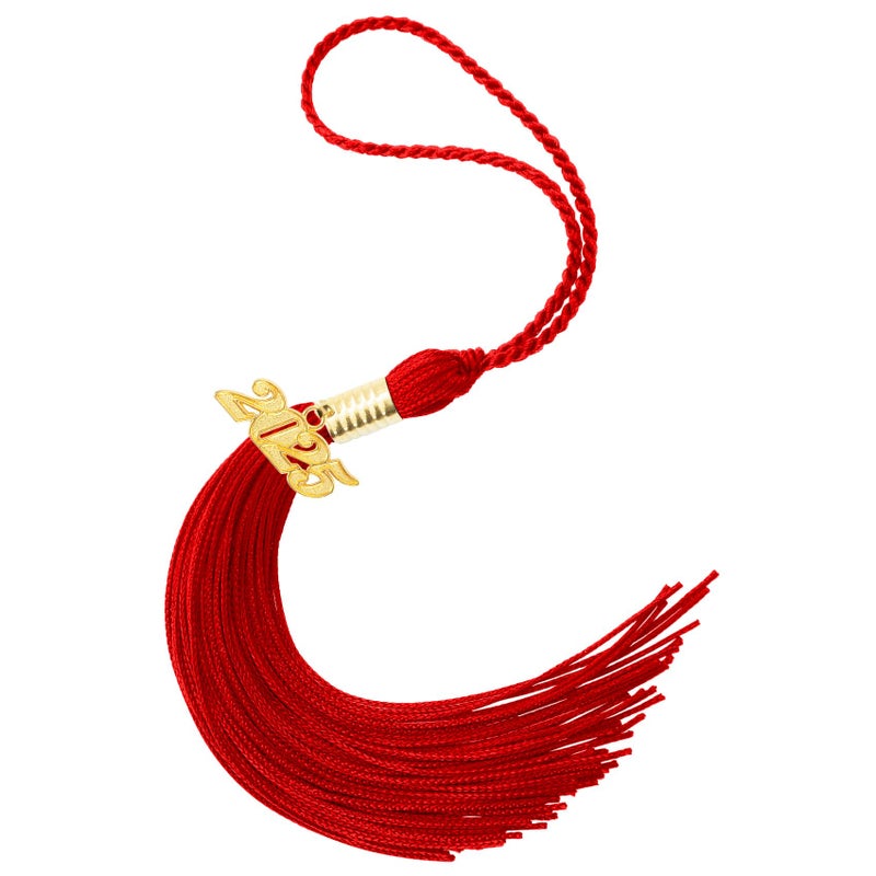 NZKNP 2025 Tassel 1PCGraduation Cap Tassels Charm for 2025 Grads2025 Tassel with 2025 Year Gold Date Charms for Graduate Parties Ceremonies SouvenirGraduation Hat Decoration 9 Red