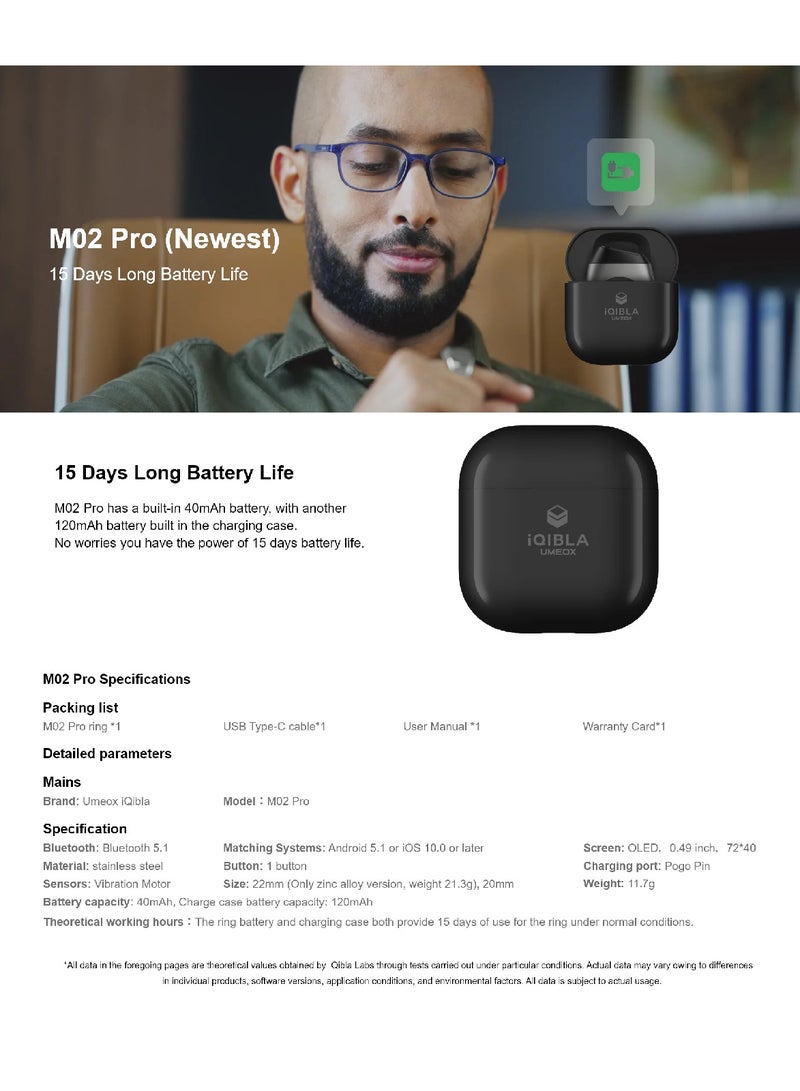 إيكيبلا حلقة ذكر ذكية تسبيح بعرض 0.49 بوصة، بطارية احتياطية قوية، شاشة OLED لمدة 15 يومًا، M02 Pro، حلقة ذكية معدنية تعمل بتطبيق عداد تسبيح مقاوم للماء، حلقة ذكر ذكية 22 مم رمادي فضائي - Image 3