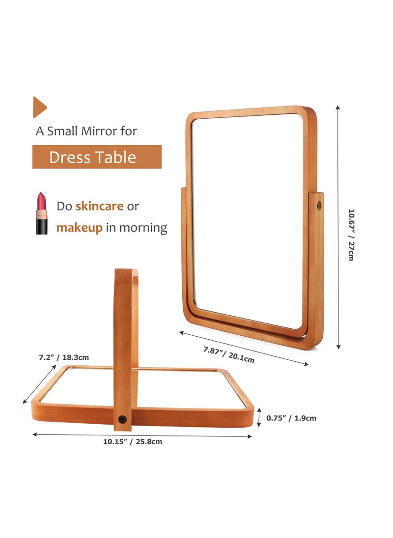 Wooden Desk Mirror for Makeup, Small Rounded Rectangle Natural Cosmetic with Adjustable Stand Makeup Table, Aesthetic Decor Wall Table Mirrors Bathroom Bedroom  - Image 3
