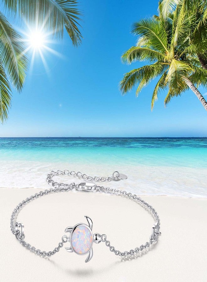 Cuoka Turtle Bracelet 925 Sterling Silver Opal Jewelry Sea Turtle Bracelets Ocean Nature Tortoise Bracelet Present for Her for Women (A-white Opal) - Image 5
