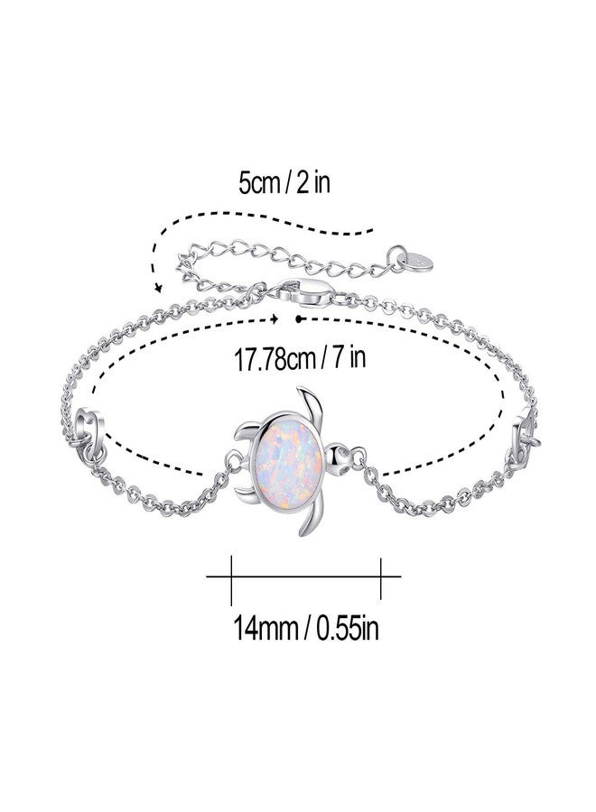 Cuoka Turtle Bracelet 925 Sterling Silver Opal Jewelry Sea Turtle Bracelets Ocean Nature Tortoise Bracelet Present for Her for Women (A-white Opal) - Image 2