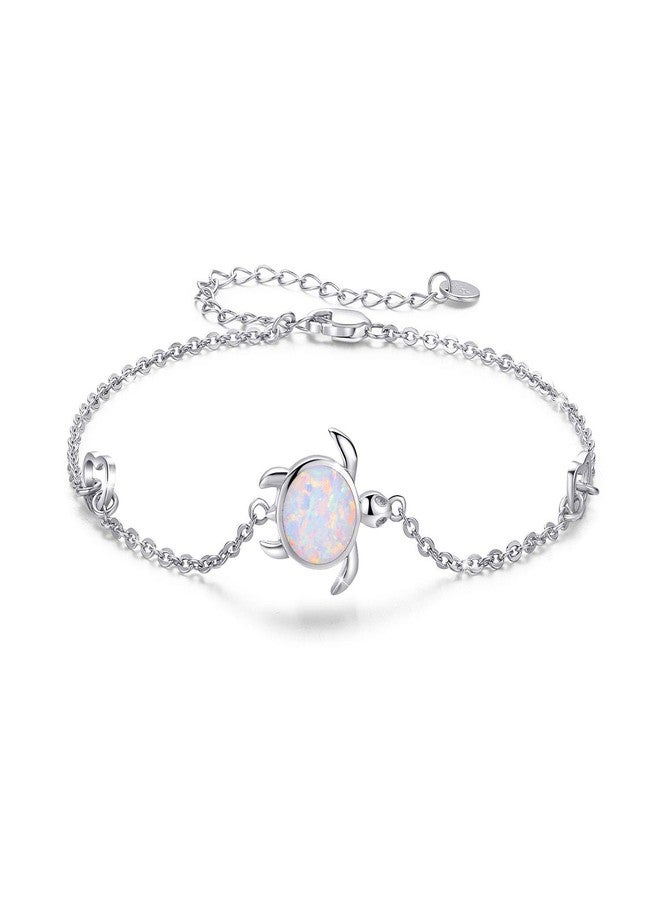 Cuoka Turtle Bracelet 925 Sterling Silver Opal Jewelry Sea Turtle Bracelets Ocean Nature Tortoise Bracelet Present for Her for Women (A-white Opal) - Image 1