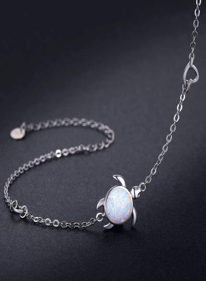 Cuoka Turtle Bracelet 925 Sterling Silver Opal Jewelry Sea Turtle Bracelets Ocean Nature Tortoise Bracelet Present for Her for Women (A-white Opal) - Image 3