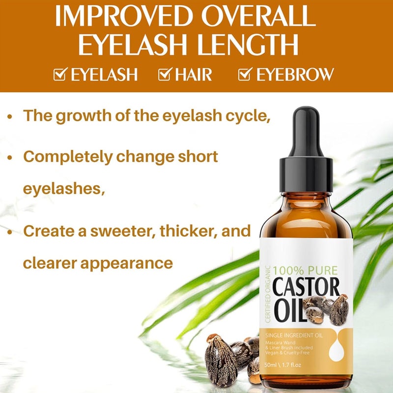 Rosarden Castor Oil for Eyelashes and Eyebrows Eyelash Castor Oil Growth Serum with Mascara Tubes to Grow Eyelashes Fast and Thicker Cold Pressed Organic Castor Oil for Hair Face Skin and Body Moisturizer - Image 3