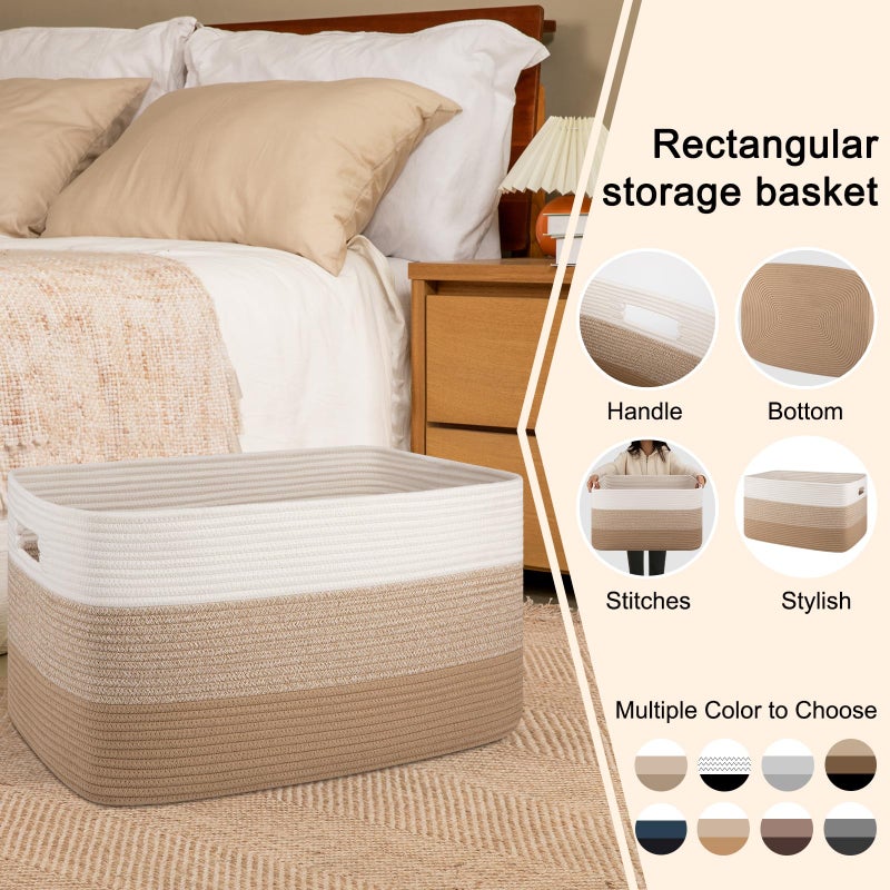 OIAHOMY Large Blanket Basket For Living Room, Rectangle Woven Baskets for Storage, Nursery Toy Storage With Handle-22â€x17â€x12â€-Gradient Light Yellow - Image 5