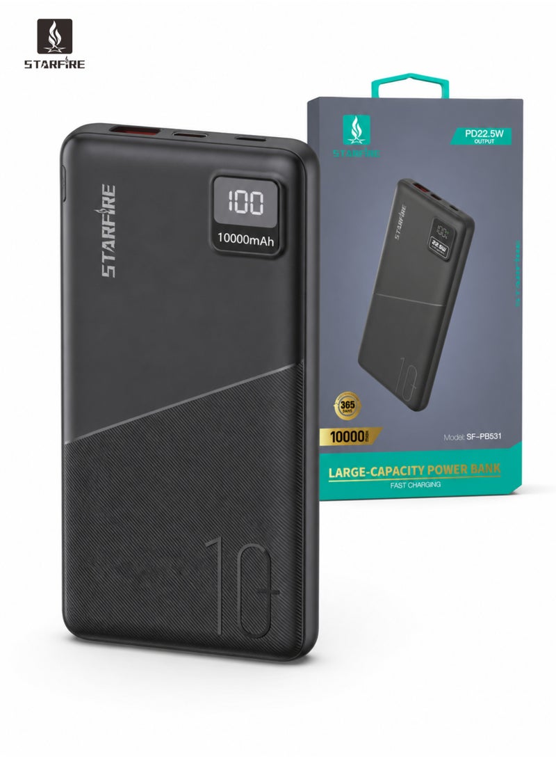 Starfire 10000mAh Power Bank 22.5W Fast Charging, Dual Input (USB-C & Micro), LED Digital Display, Portable Charger with USB-A & USB-C Output Compatible with iPhone, Samsung, AirPods (Black) - Image 1