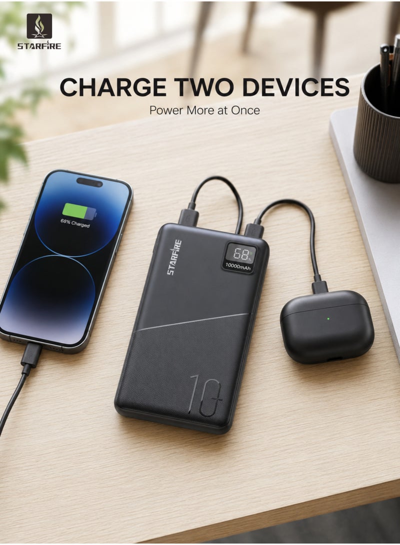 Starfire 10000mAh Power Bank 22.5W Fast Charging, Dual Input (USB-C & Micro), LED Digital Display, Portable Charger with USB-A & USB-C Output Compatible with iPhone, Samsung, AirPods (Black) - Image 5