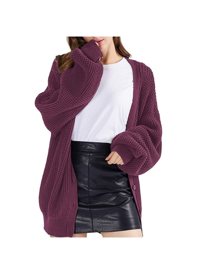 NIBEMINENT Autumn Winter Women Fashion Solid Color Loose Casual Wind Female Cardigan Shawl Lantern Sleeve Top - Image 1