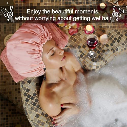 RAMNATH IMPEX RAMNATH ShoWer Cap For Women Men 3PCS Shower Caps For Women Shower Cap, Reusable Shower Cap Long Hair Bonnet Set For Kids With Black Gold Pink Bath Cap. (Pink-Blue) - Image 2
