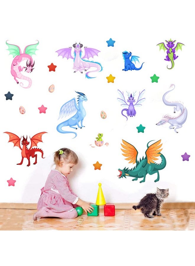 MEFOSS Creative Fairy Dragon Wall Decals Cartoon Large Wings Dragons Eggs Stars Wall Stickers Easy to Peel and Stick Wall Stickers Art Paper for Playroom Nursery Classroom Kids Bedroom Wall Decor - Image 1