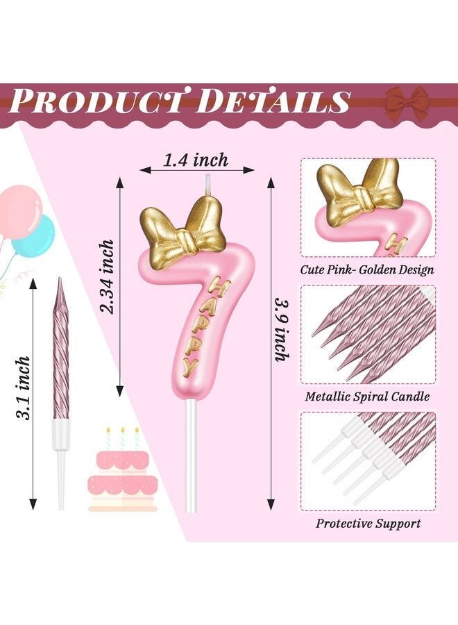 LAMAY Number 7 Birthday Candle Pink Birthday Candle Girl with 10 Pieces Pink Candles Long Thin Cupcake Candles in Holders for Cake Topper Birthday Baking Decor Supplies - Image 2