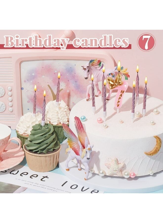 LAMAY Number 7 Birthday Candle Pink Birthday Candle Girl with 10 Pieces Pink Candles Long Thin Cupcake Candles in Holders for Cake Topper Birthday Baking Decor Supplies - Image 3